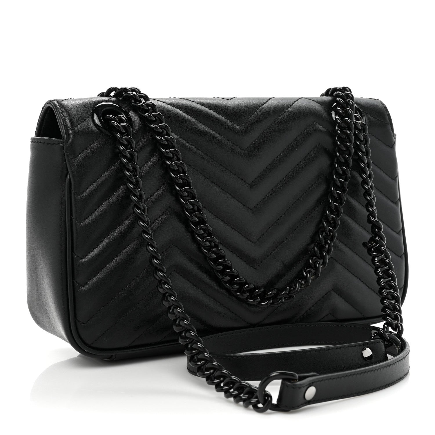 Gucci Calfskin Matelasse Monochrome Small GG Marmont Shoulder Bag Black 3 of 14