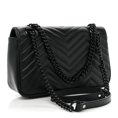 Gucci Calfskin Matelasse Monochrome Small GG Marmont Shoulder Bag Black 3 of 14