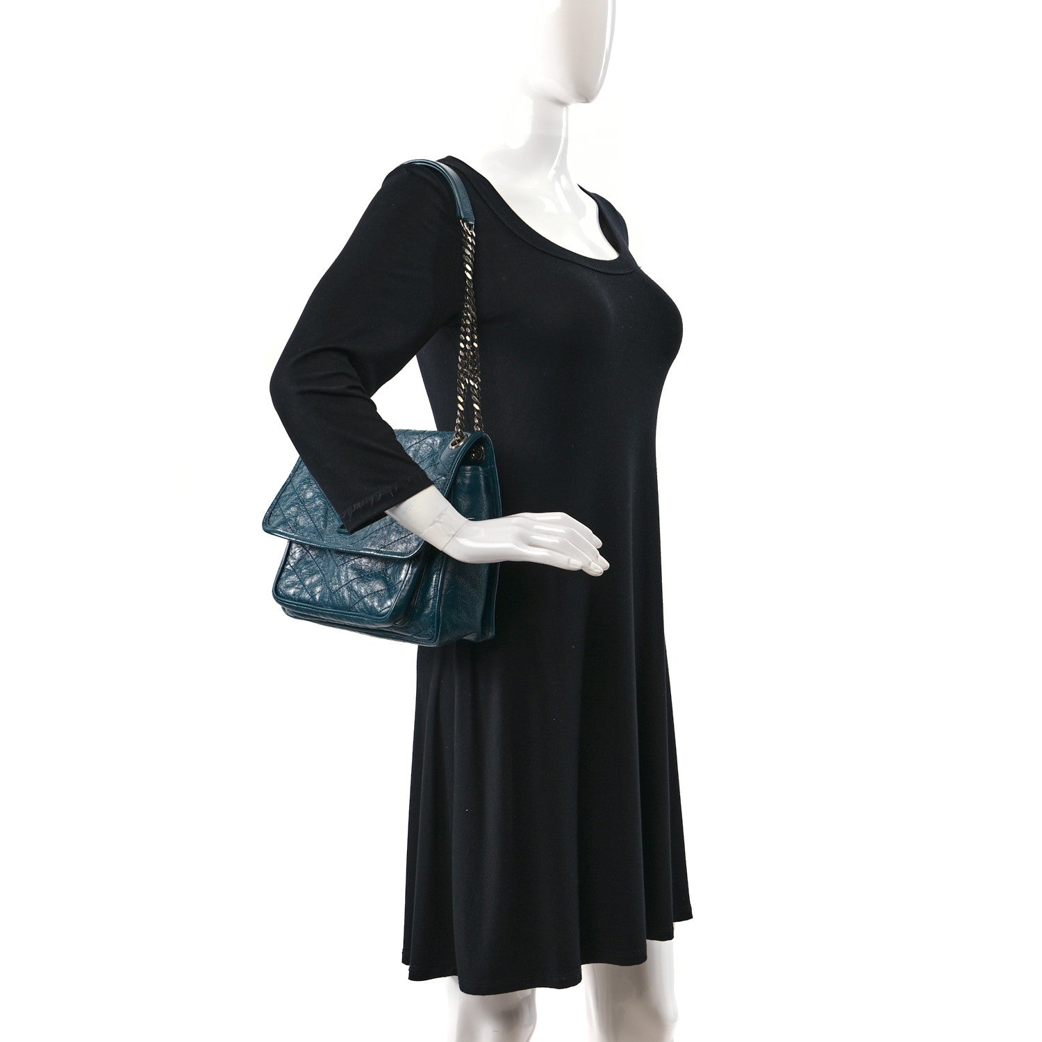 Saint Laurent Crinkled Calfskin Matelasse Monogram Medium Niki Chain Satchel Peacock Green 2 of 10