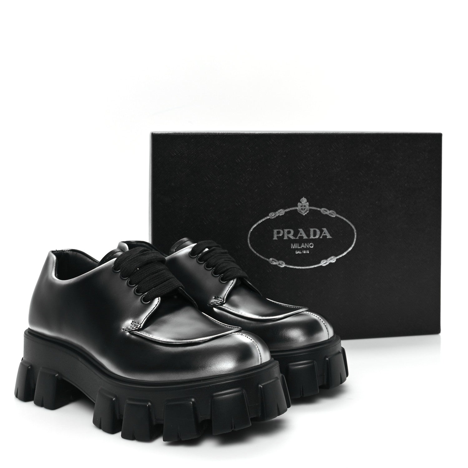 Prada Spazzolato Rois Sfumato Monolith 55mm Derby Loafers 5.5
