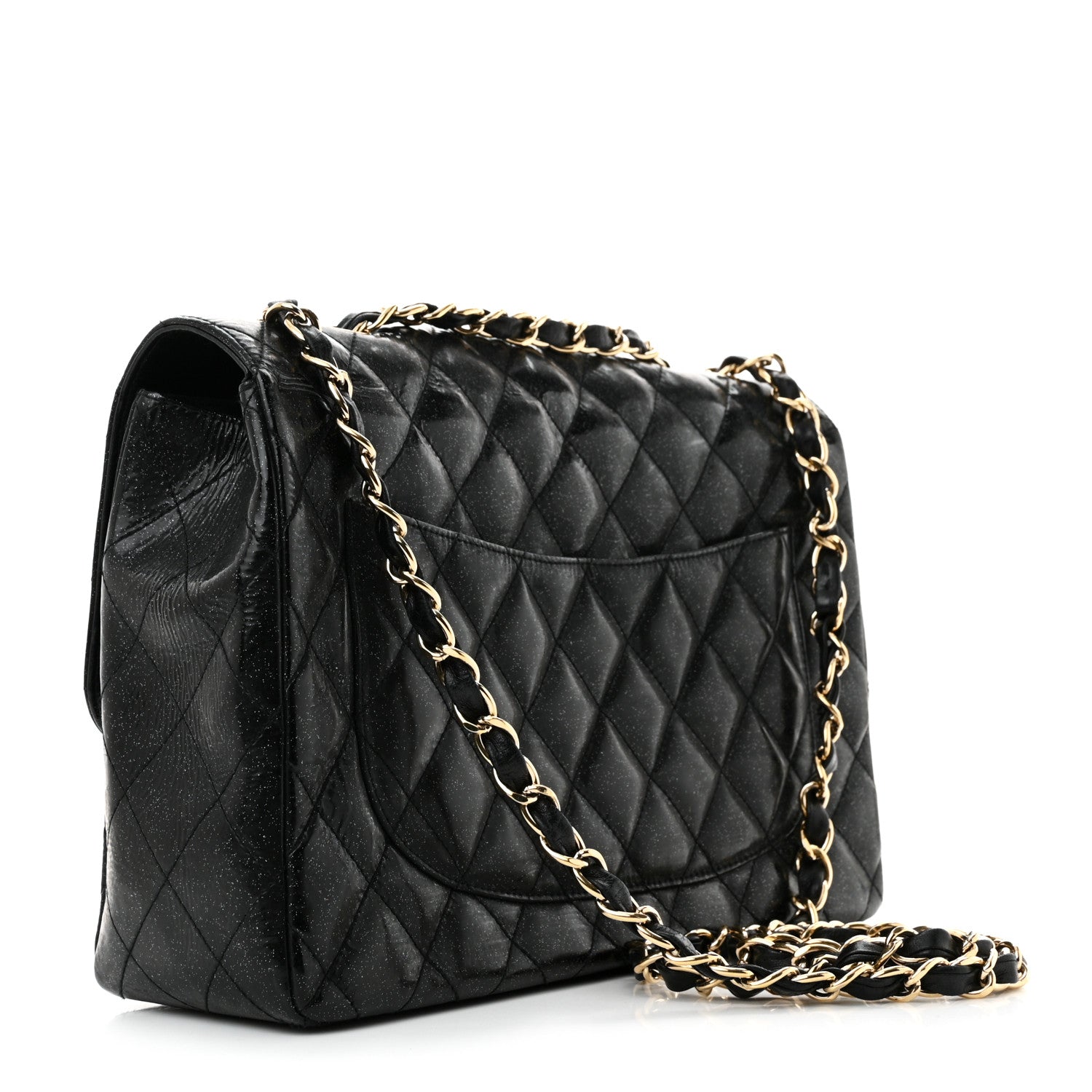 Chanel Patent Quilted Sparkle Glitter Jumbo Single Flap Black 3 of 13