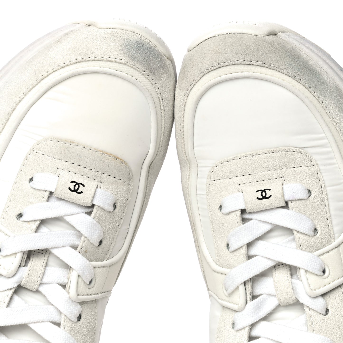 Suede Calfskin Fabric CC Sneakers 39.5 White