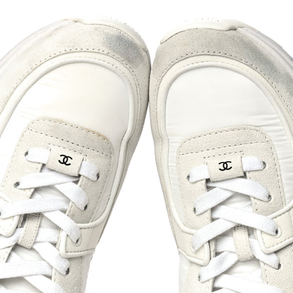 Chanel Suede Calfskin Fabric CC Sneakers 39.5 White 32 of 32