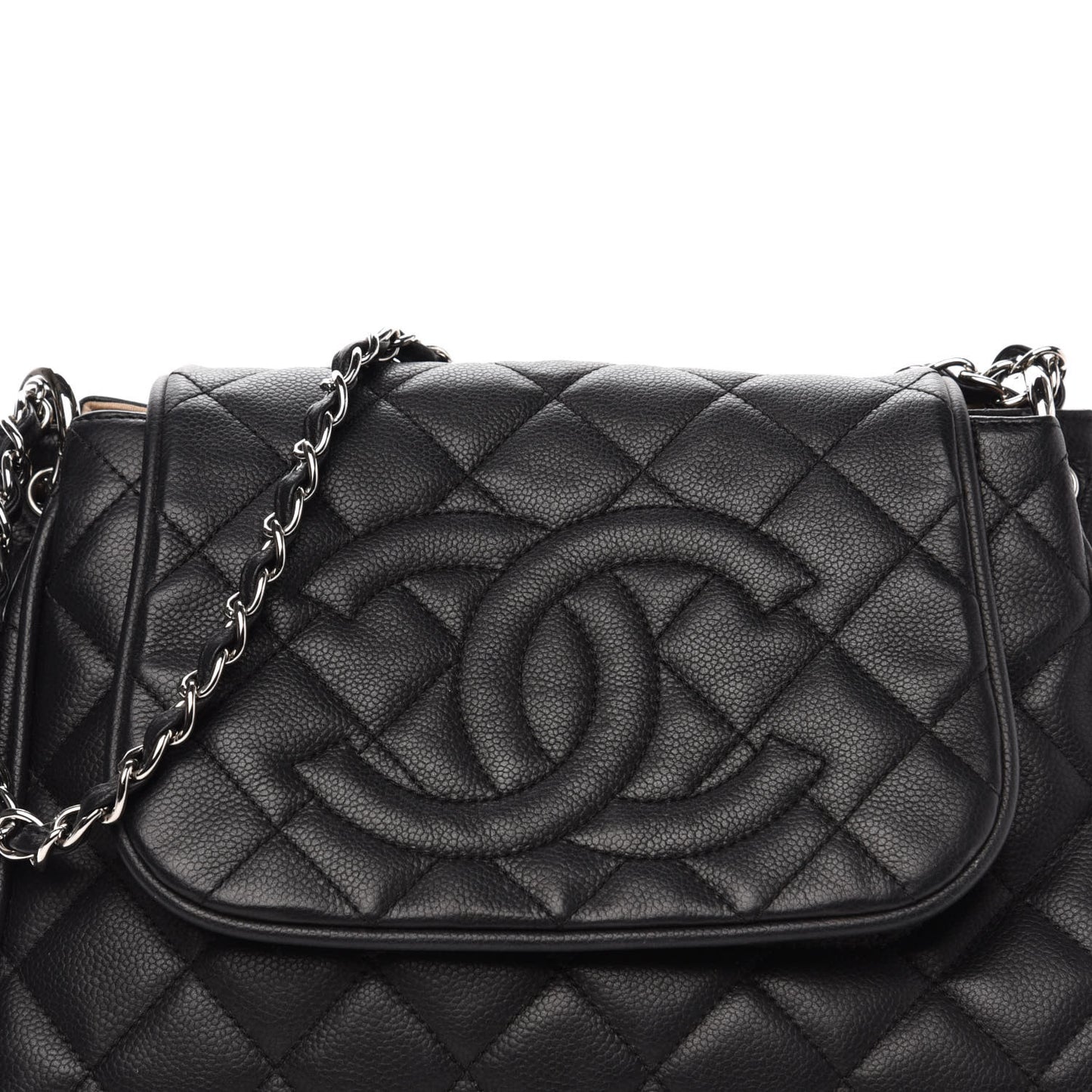 Caviar Quilted Timeless Accordion Flap Black