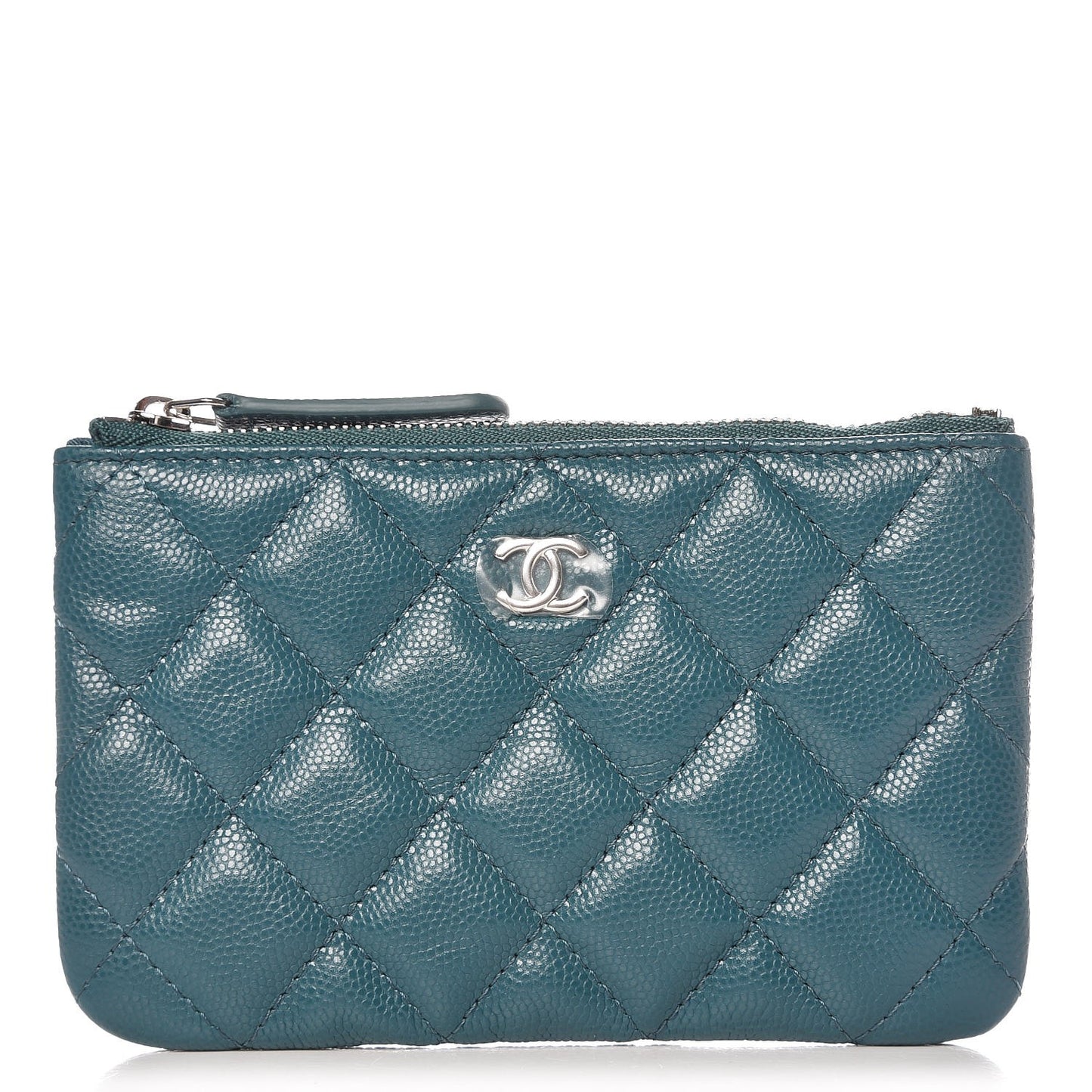 Caviar Quilted Small Cosmetic Case Dark Turquoise