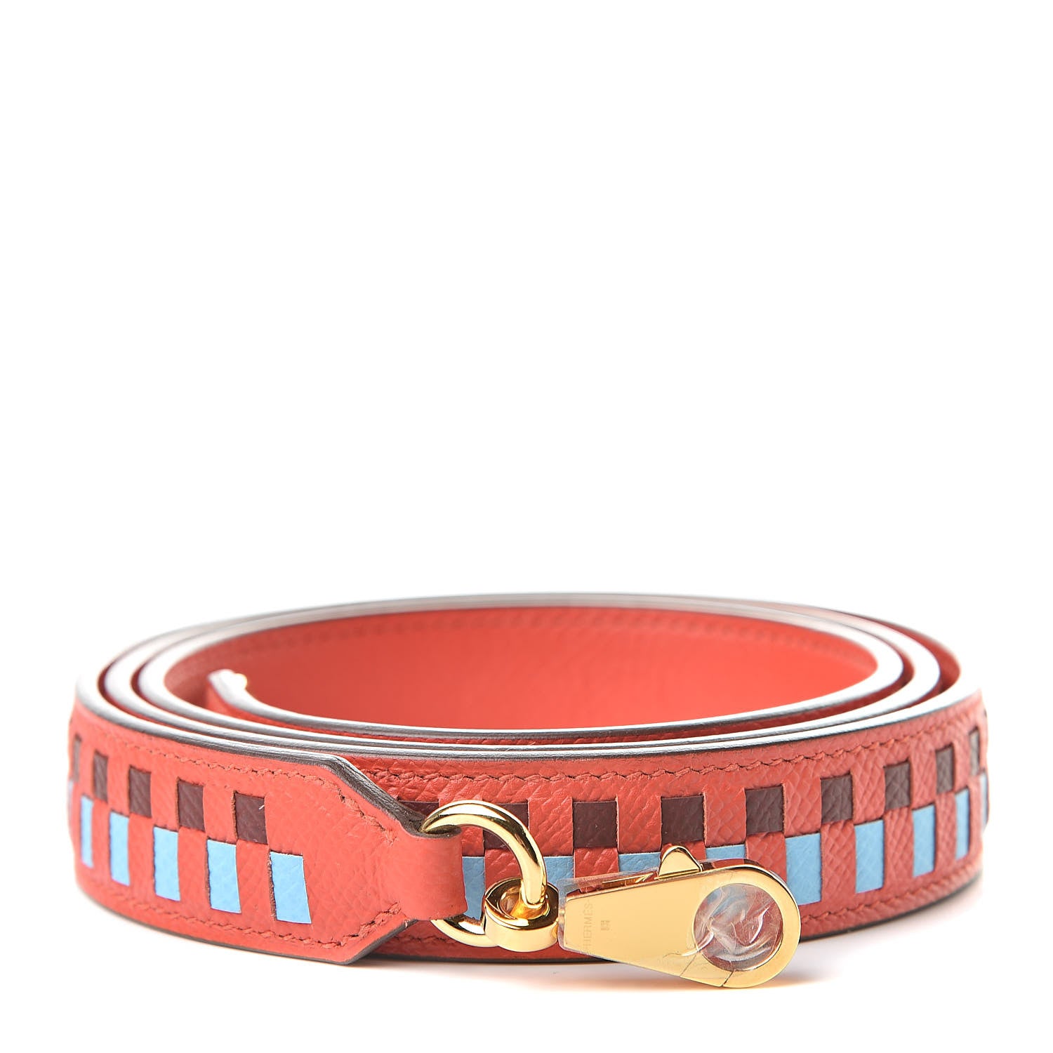 Hermes Epsom 25mm Tressage Shoulder Strap Capucine Celeste Rouge H 1 of 6