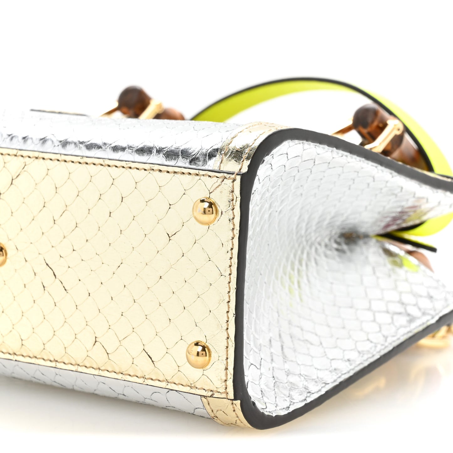 Metallic Snakeskin Mini Diana Tote Bag Silver Platino