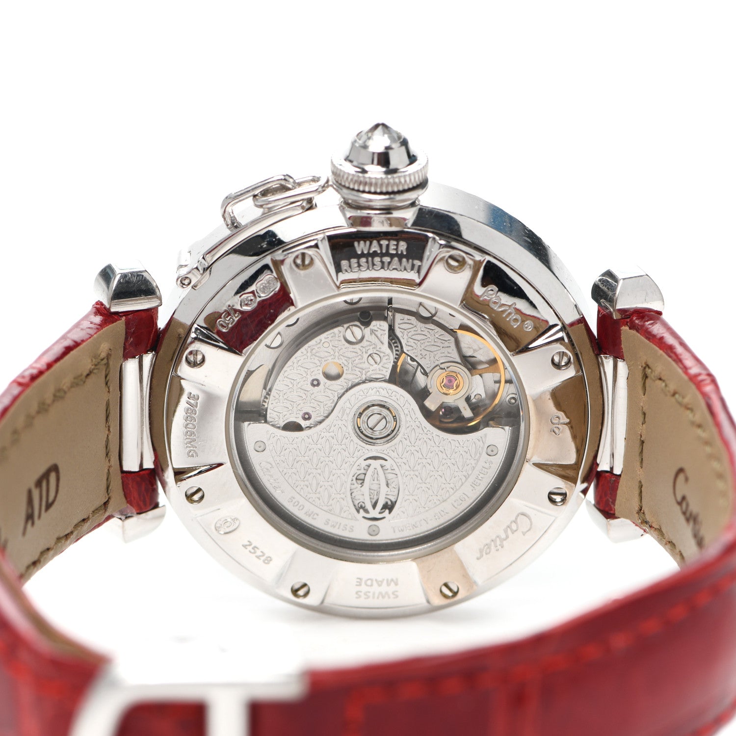 Cartier 18K White Gold Diamond Alligator 32mm Pasha C Automatic Watch Red 4 of 6