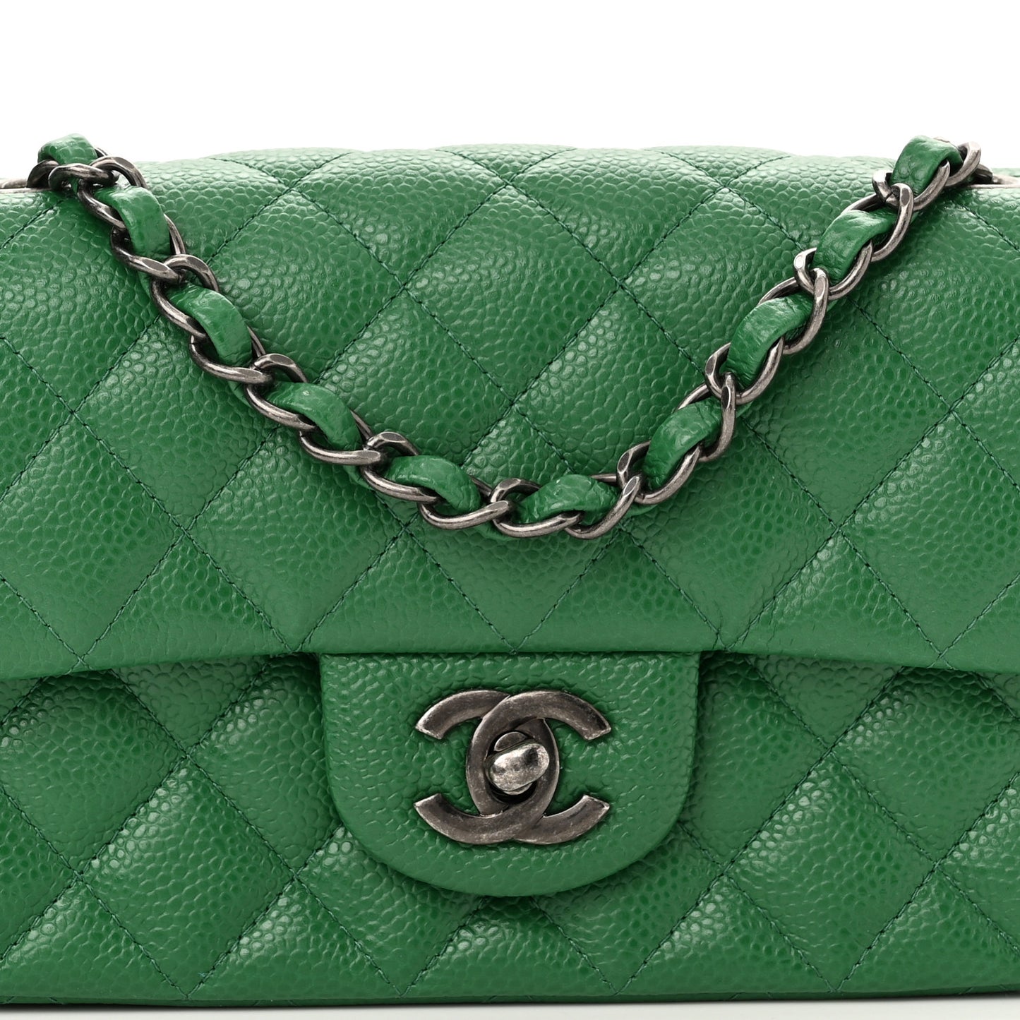 Caviar Quilted Mini Rectangular Flap Green