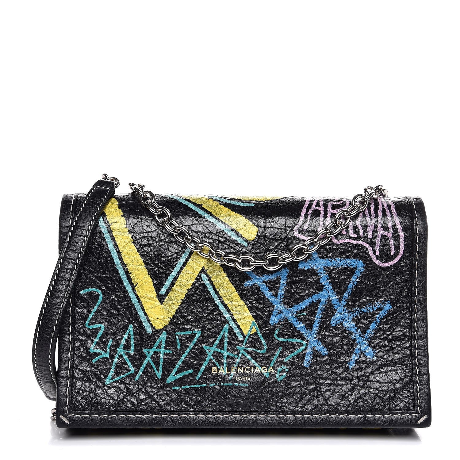 Balenciaga Agneau Arena Graffiti All Over Bazar Chain Shoulder Bag Black Multicolor 1 of 6
