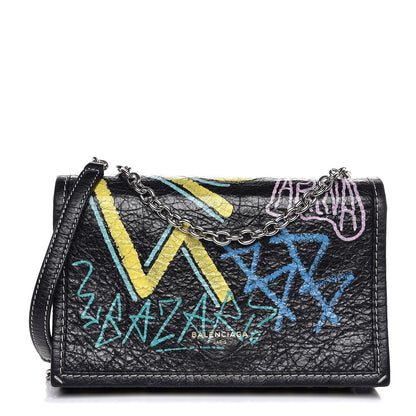 Balenciaga Agneau Arena Graffiti All Over Bazar Chain Shoulder Bag Black Multicolor 1 of 6