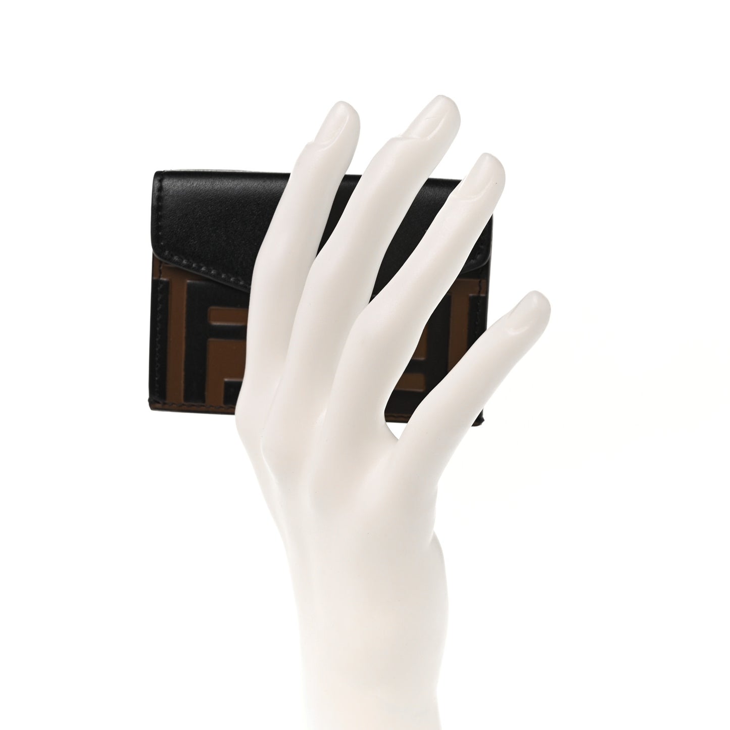 Vitello Liberty F is Fendi Bi-Color FF 1974 Embossed Micro Tri-Fold Envelope Wallet Maya Black