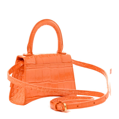 Balenciaga Shiny Calfskin Crocodile Embossed Hourglass Top Handle Bag Mini Orange 5 of 31