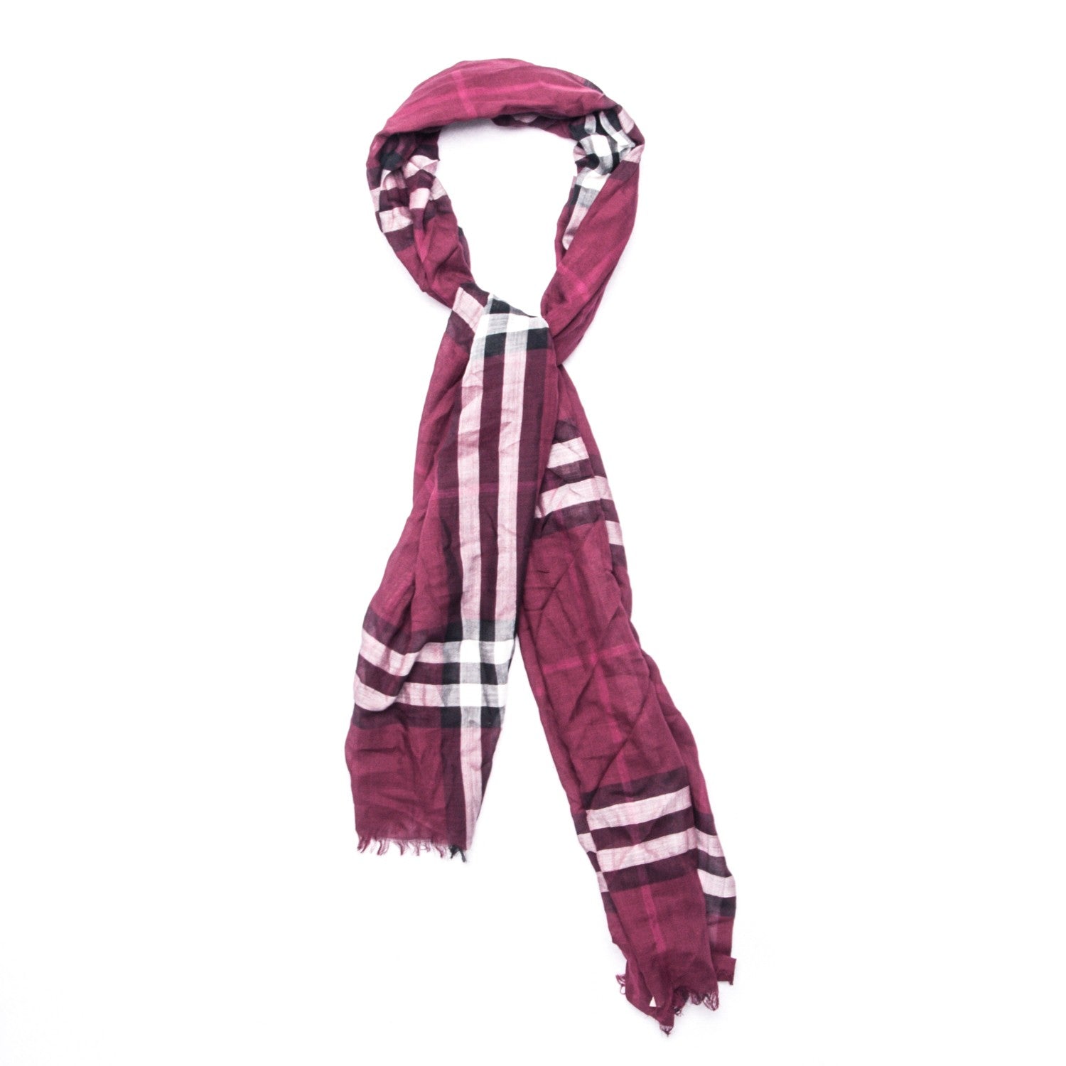 Burberry Wool Silk Giant Check Scarf Purple 1 of 3