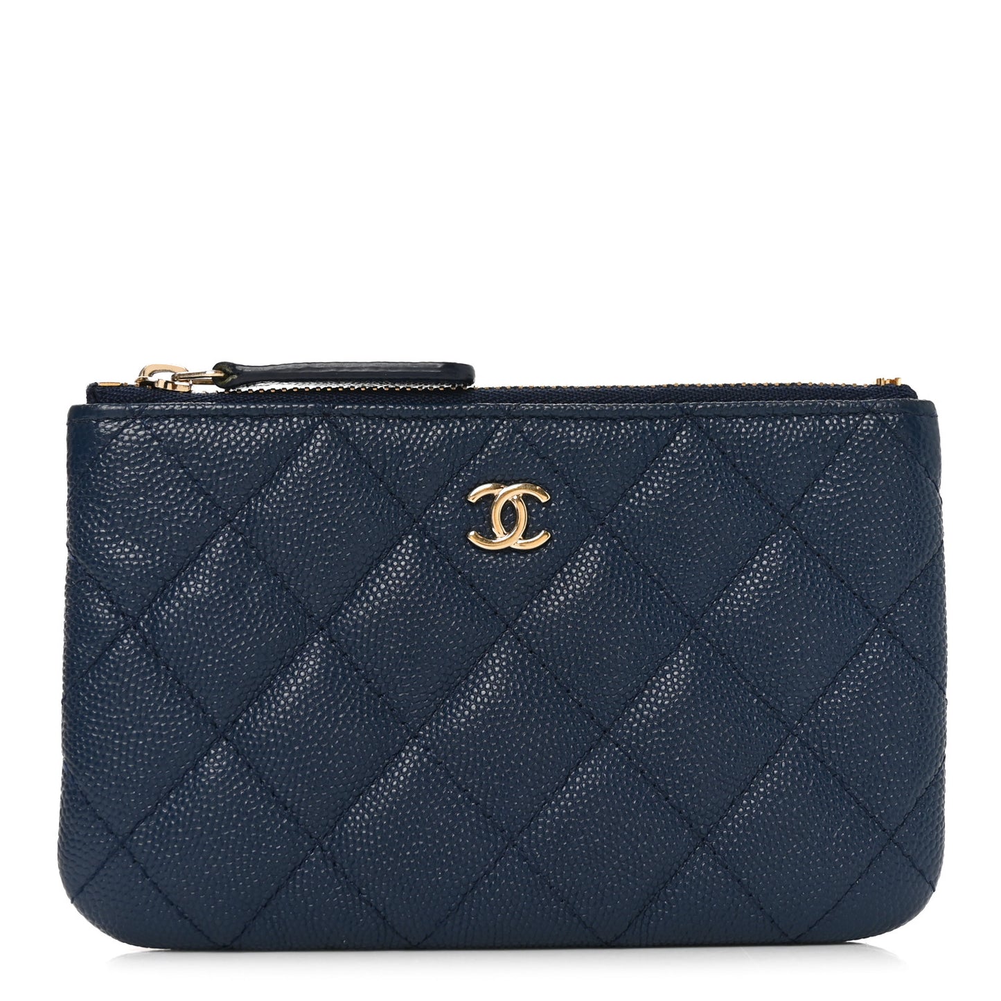 Caviar Quilted Small Cosmetic Case Navy Blue