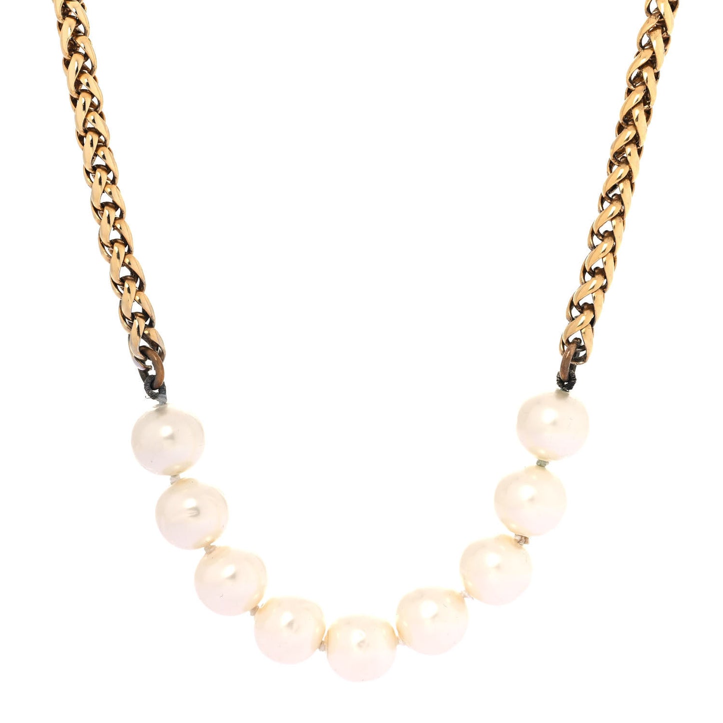 Pearl Chain Long Necklace Gold