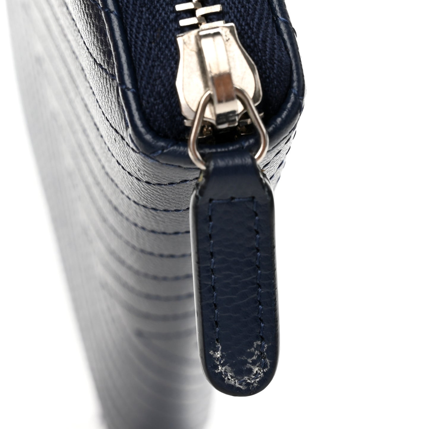 Caviar Chevron Quilted Large Gusset Zip Around Wallet Navy
