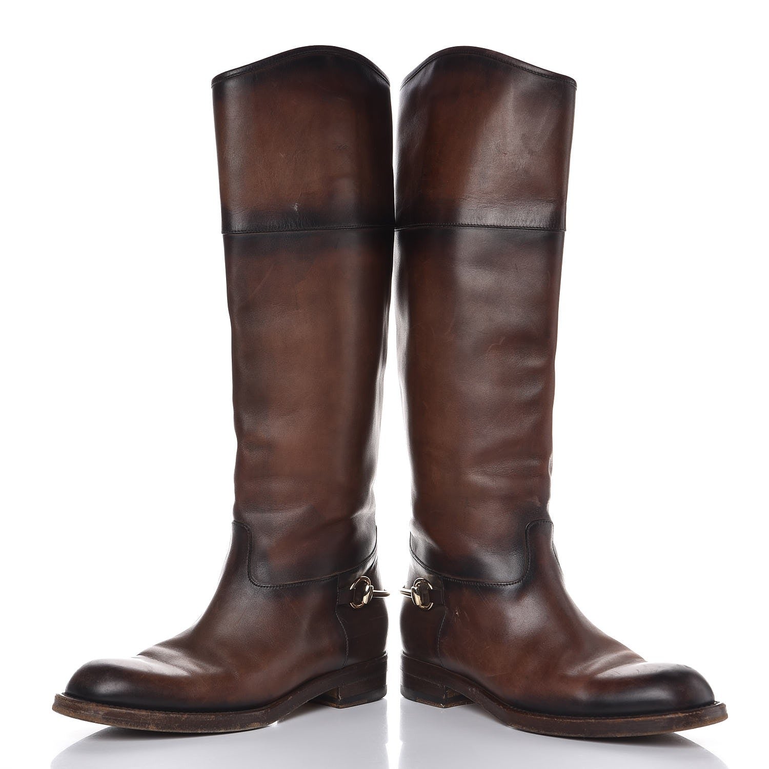 Gucci Calfskin Horsebit Tall Boots 37 Brown 5 of 12