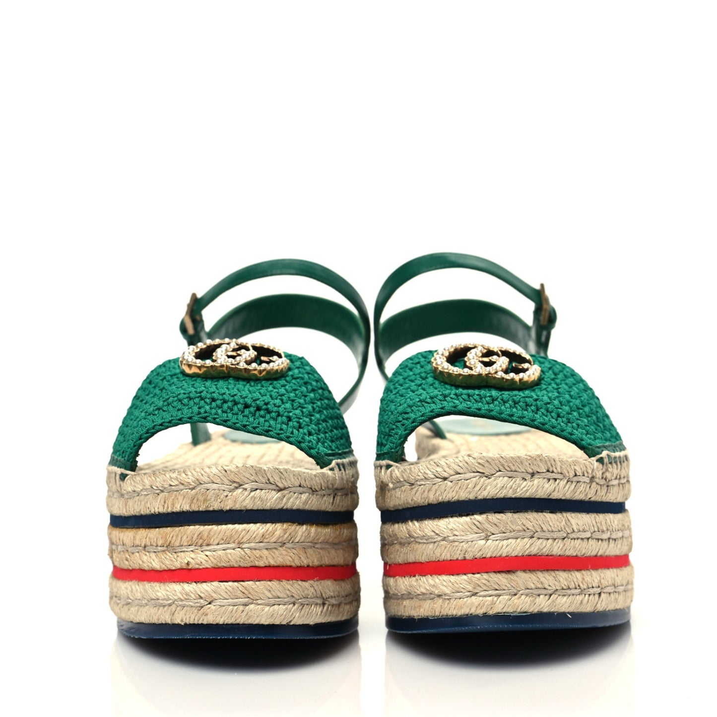 Cotton Malaga Kid Crochet Pearly GG Lilibeth Espadrille Platform Sandals 39.5 Emerald