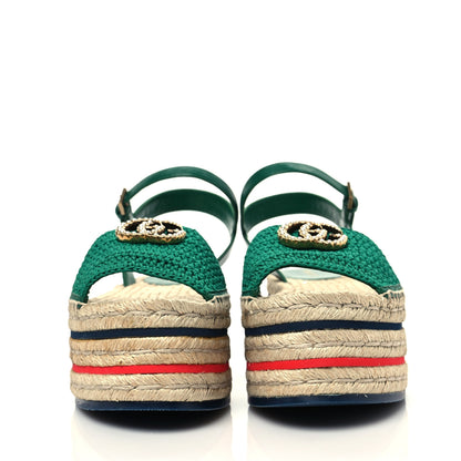 Gucci Cotton Malaga Kid Crochet Pearly GG Lilibeth Espadrille Platform Sandals 39.5 Emerald 2 of 9