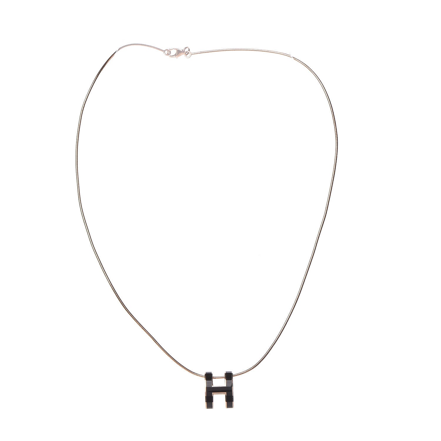 Hermes Lacquered Rose Gold Pop H Pendant Necklace Black 3 of 5