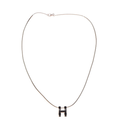 Hermes Lacquered Rose Gold Pop H Pendant Necklace Black 3 of 5