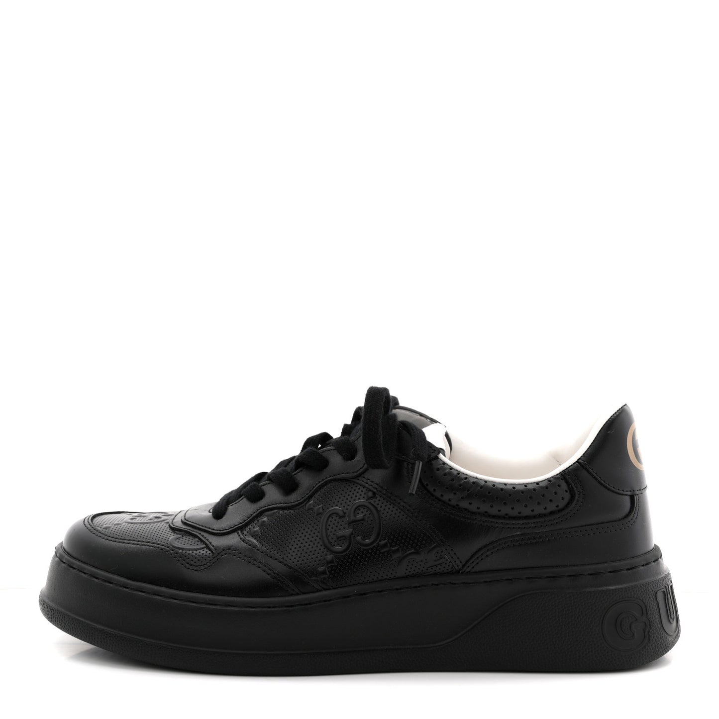 Calfskin GG Tennis Embossed Perforated Mens Interlocking G 55mm Sneakers 9 Black