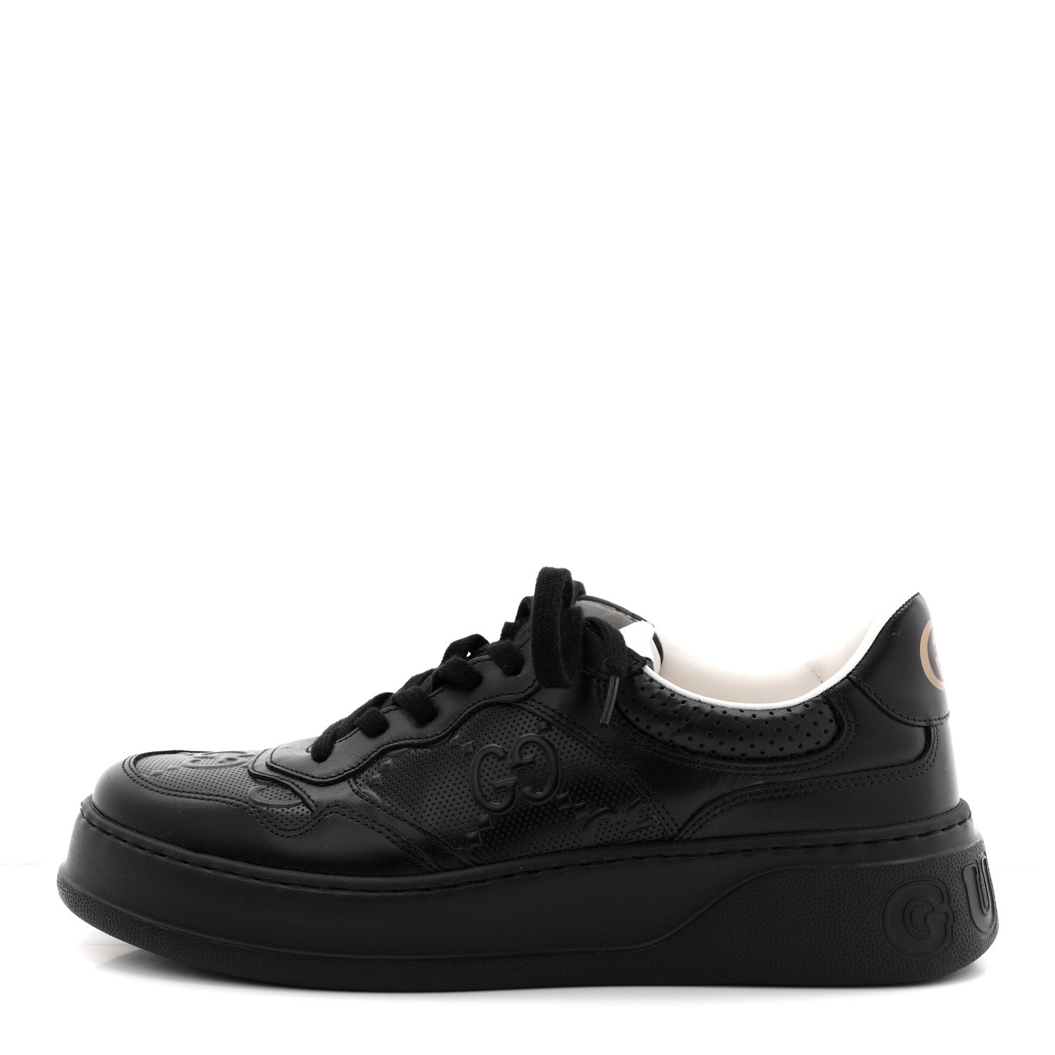 Gucci Calfskin GG Tennis Embossed Perforated Mens Interlocking G 55mm Sneakers 9 Black 1 of 9