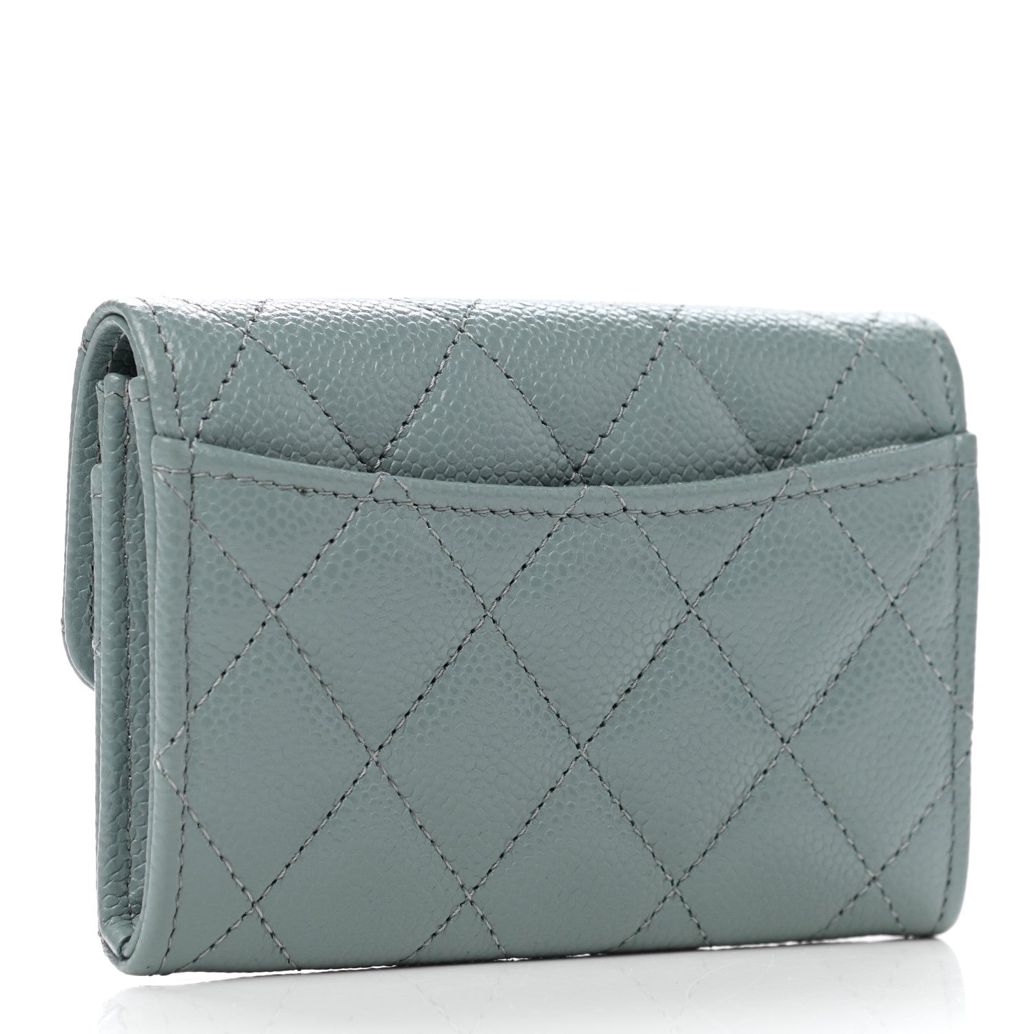 Chanel Caviar Quilted Flap Card Holder Wallet Light Blue 3 of 9