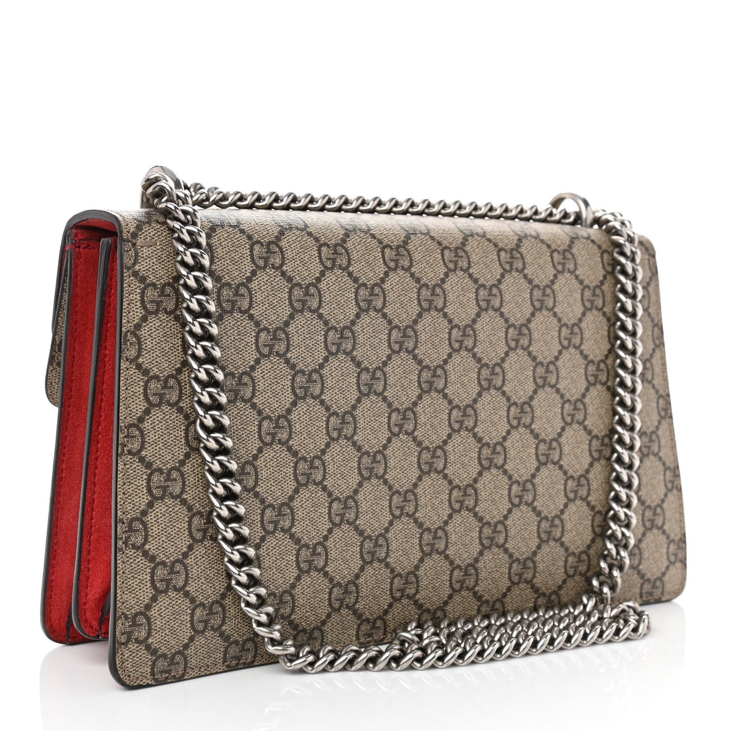 GG Supreme Monogram Suede Small Dionysus Shoulder Bag Beige Ebony Vulcanic Red