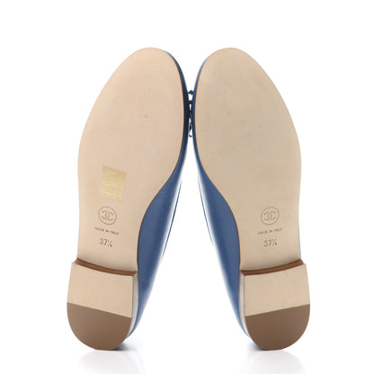 Chanel Goatskin Cap Toe CC Ballerina Flats 37.5 Blue 5 of 9