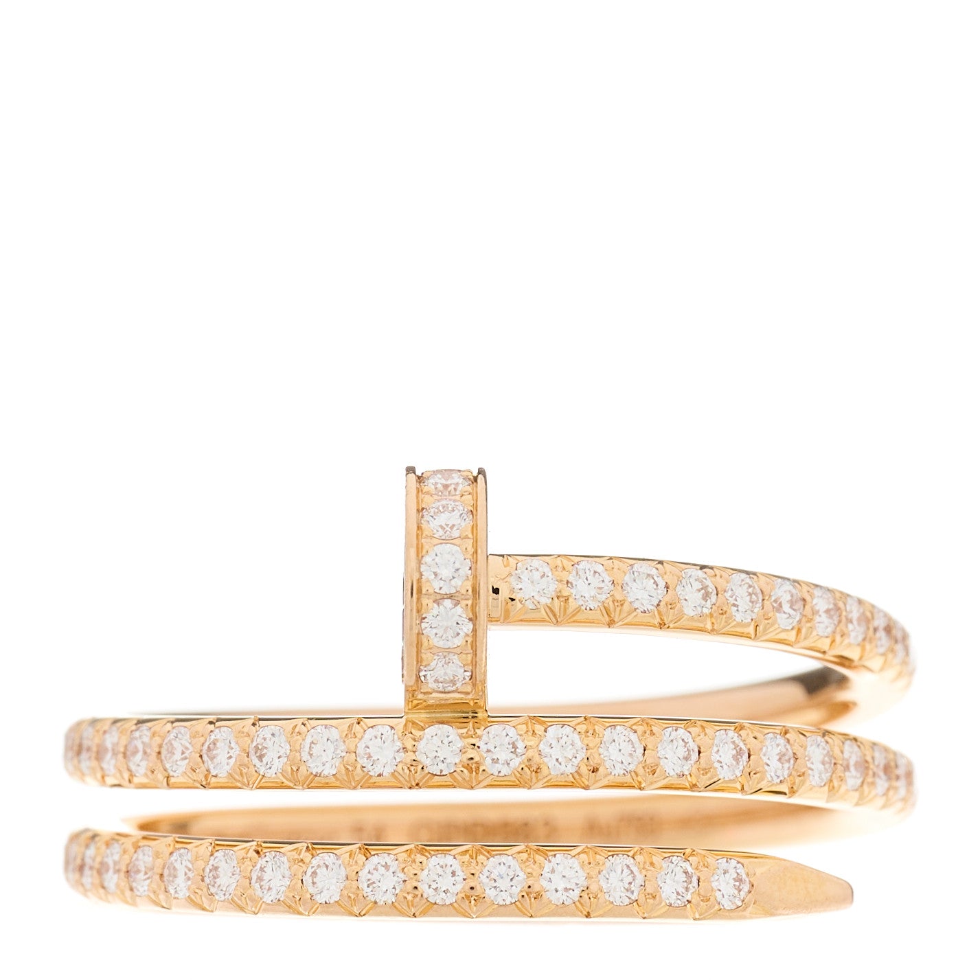 18K Pink Gold Diamond Double Juste Un Clou Paved Ring 54 6.75