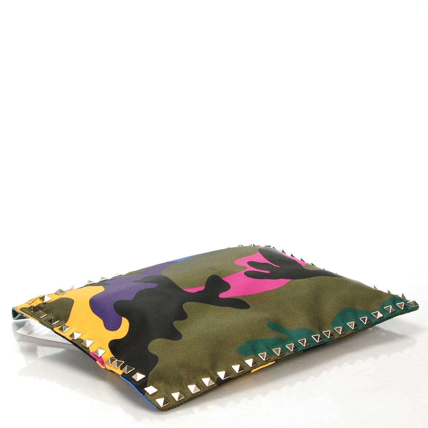 Nylon Camouflage Print Rockstud Zip Pouch Multicolor