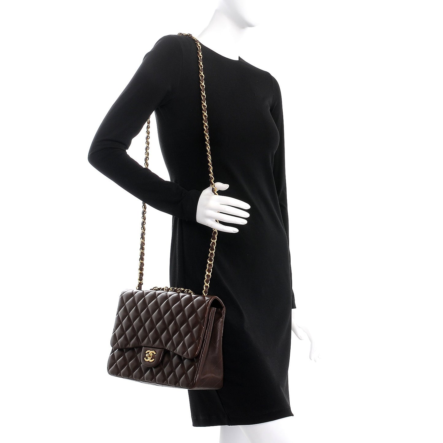 Lambskin Quilted Jumbo Single Flap Dark Brown