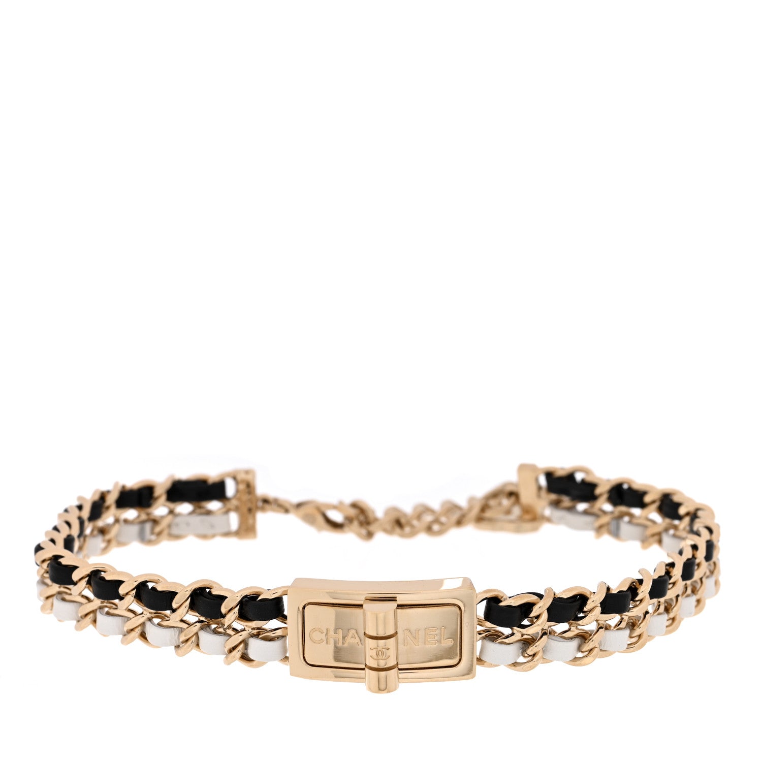 Chanel Metal Lambskin Reissue Lock Choker Necklace Black White Gold 1 of 4