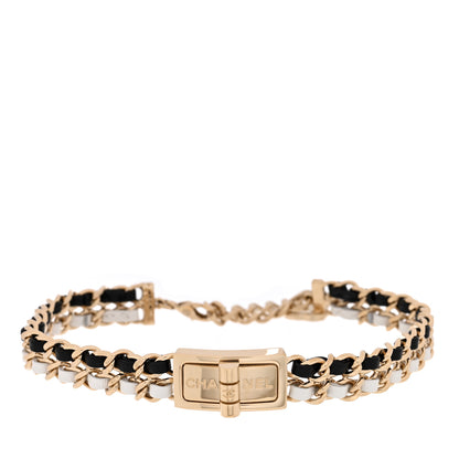 Chanel Metal Lambskin Reissue Lock Choker Necklace Black White Gold 1 of 4