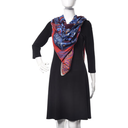 Hermes Cashmere Silk Zenobie Reine De Palmyre Shawl 140 Aubergine Bleu Dur Rouge 2 of 5