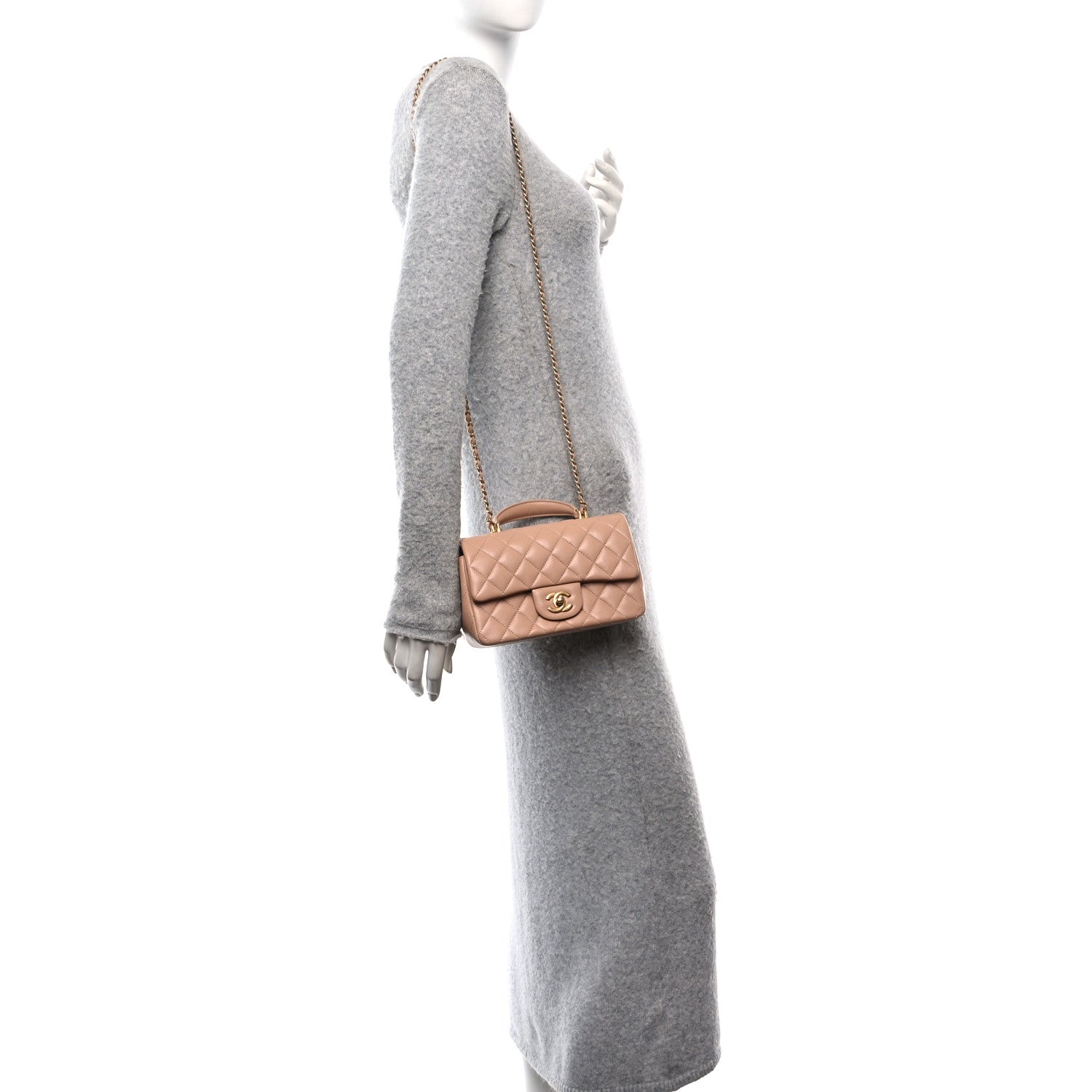 Chanel Lambskin Quilted Mini Top Handle Rectangular Flap Beige 2 of 11