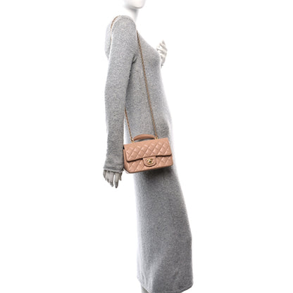 Chanel Lambskin Quilted Mini Top Handle Rectangular Flap Beige 2 of 11