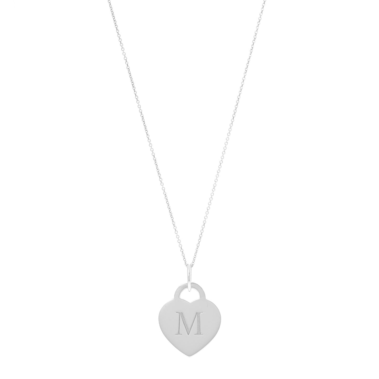 Sterling Silver Heart Tag Alphabet M Pendant Necklace