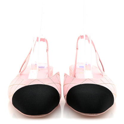 Chanel Suede Crystal Grosgrain Cap Toe CC Slingback Flats 40 Pink Gold Black 3 of 10
