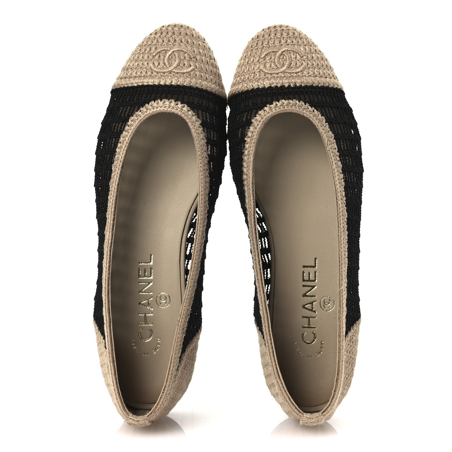 Chanel Raffia Cap Toe Ballerina Flats 38 Black Beige 2 of 12