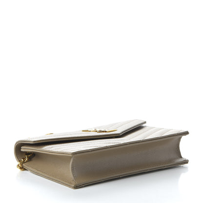 Saint Laurent Grain De Poudre Matelasse Chevron Monogram Envelope Chain Wallet Taupe 4 of 9