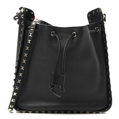 Valentino Garavani Grained Calfskin Rockstud Bucket Bag Black 1 of 9