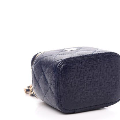 Chanel Caviar Quilted Mini Vanity Case With Chain Navy Blue 8 of 11