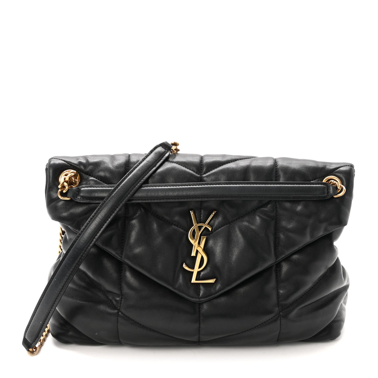 Lambskin Quilted Medium Loulou Puffer Monogram Chain Satchel Black