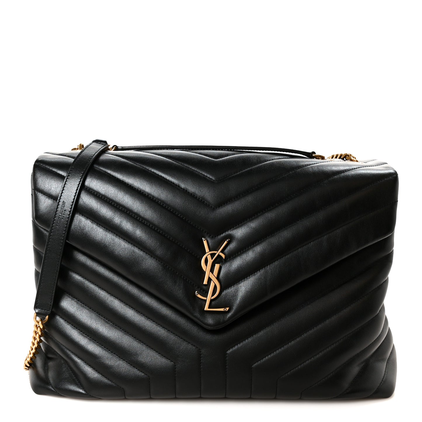 Calfskin Y Quilted Monogram Large Loulou Chain Satchel Black