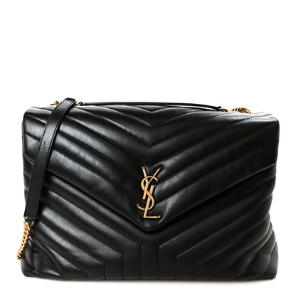 Saint Laurent Calfskin Y Quilted Monogram Large Loulou Chain Satchel Black 1 of 12
