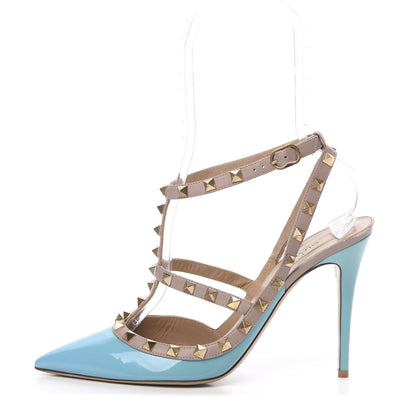 Valentino Garavani Patent Rockstud Ankle Strap Pumps 40 Blue Poudre 1 of 16