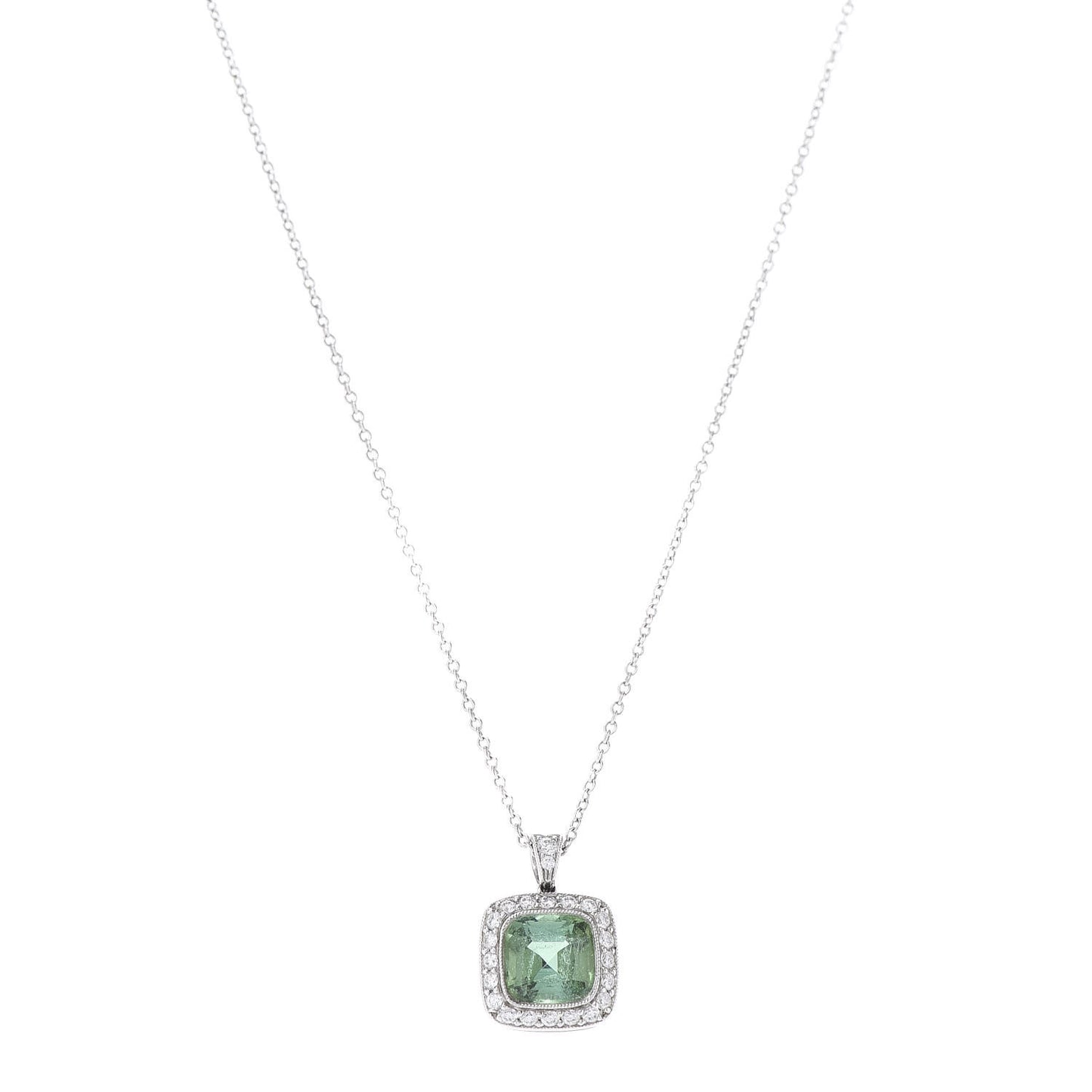 Platinum Diamond Green Tourmaline Legacy Pendant Necklace